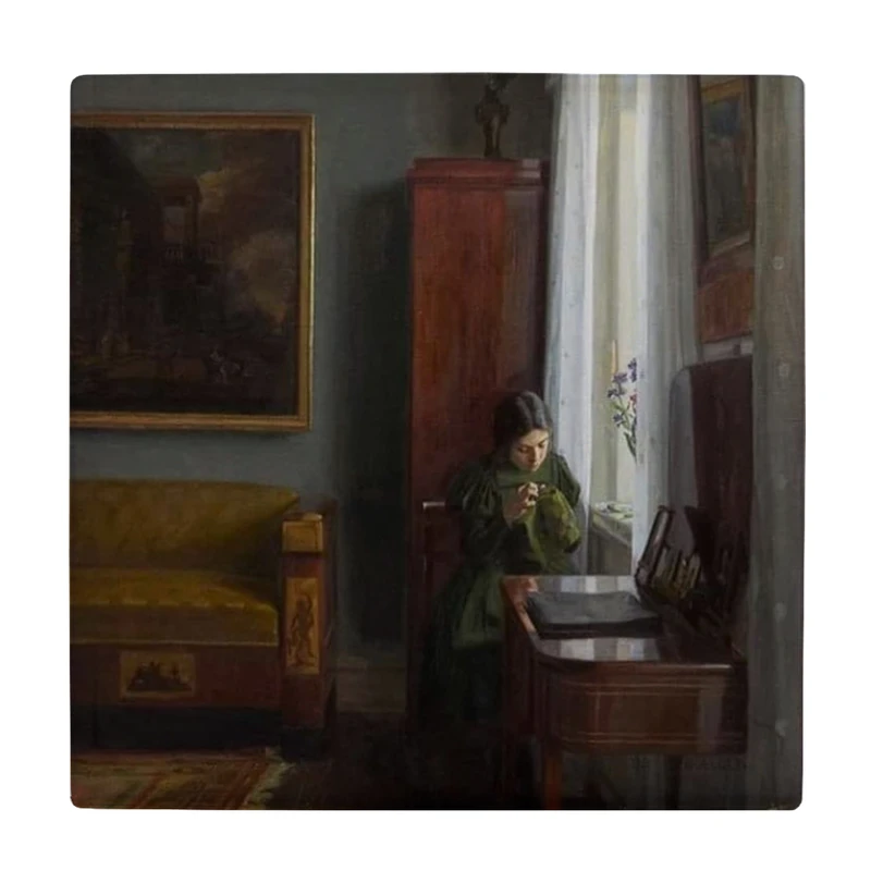 زیر لیوانی  طرح نقاشی بانوی خیاط مدل لوحی کد    6038904_4995