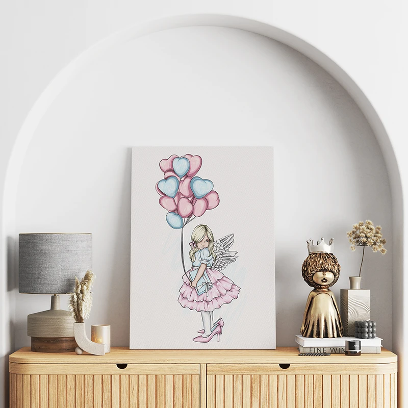 تابلو شاسی مدل دختر بچه و بادکنک های قلبی کد T320628