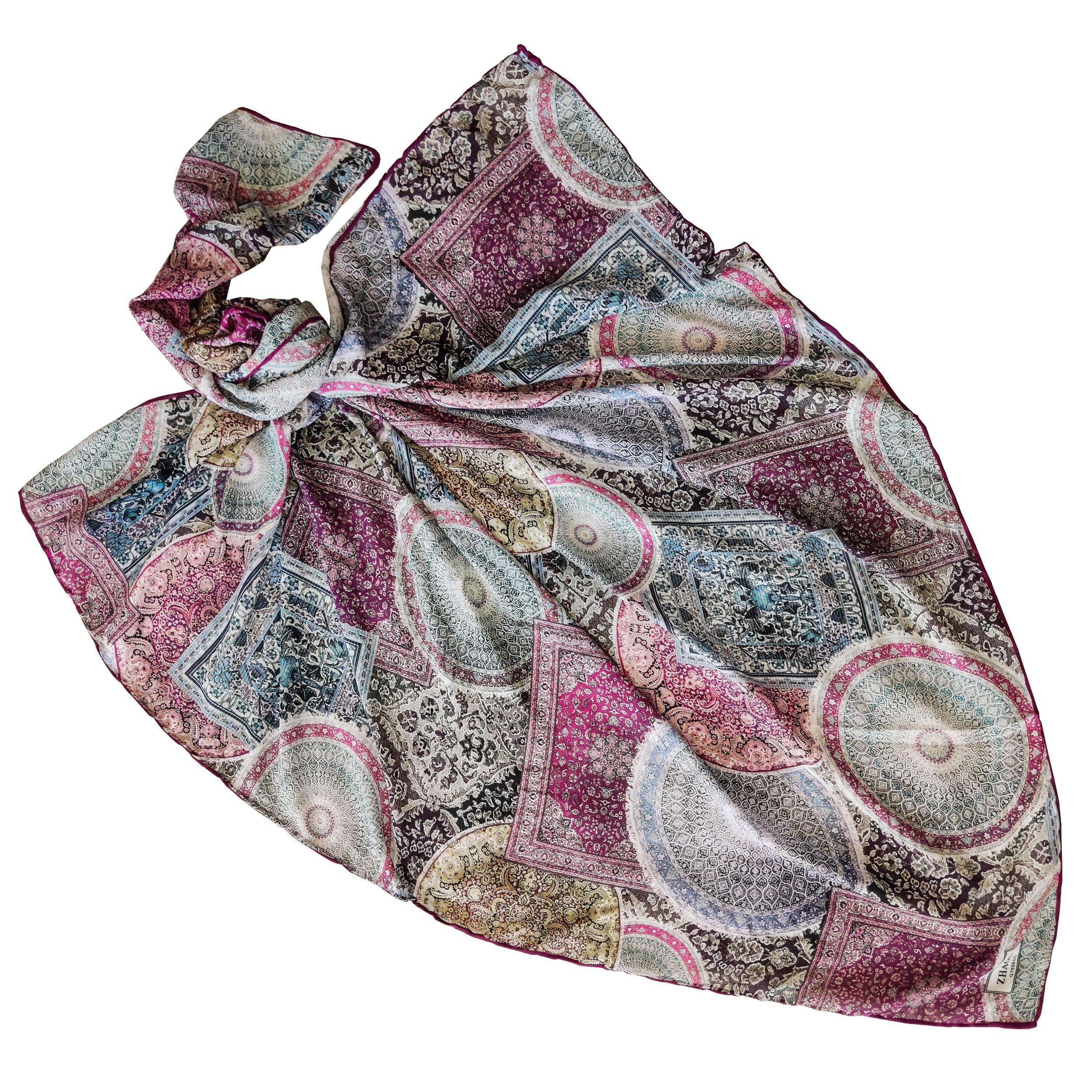 روسری زنانه زاعو مدل مجلسی ابریشمی اشکال هندسی کد 002012