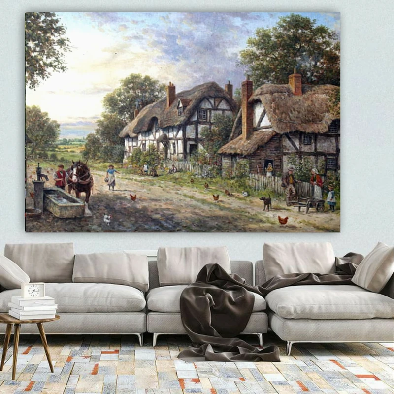 پوستر پارچه ای طرح مخمل روستای قدیمی مدل زندگی ساده کد BK24273