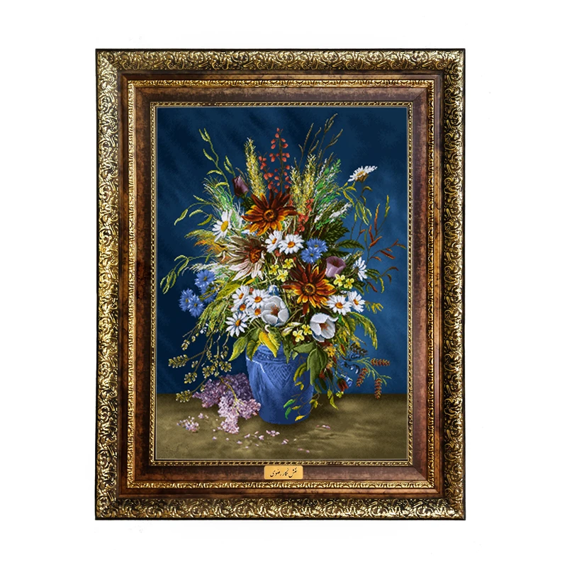 تابلو فرش ماشینی نقش نگار رضوی طرح گل کد 437KH