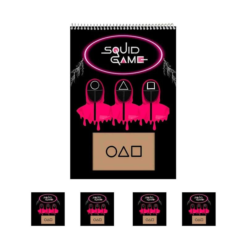 دفتر نقاشی 50 برگ طرح اسکویید گیم کد A2 به همراه برچسب مجموعه 5 عددی