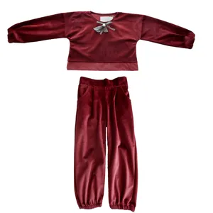 ست بلوز و شلوار دخترانه مدل مخمل رنگ زرشکی