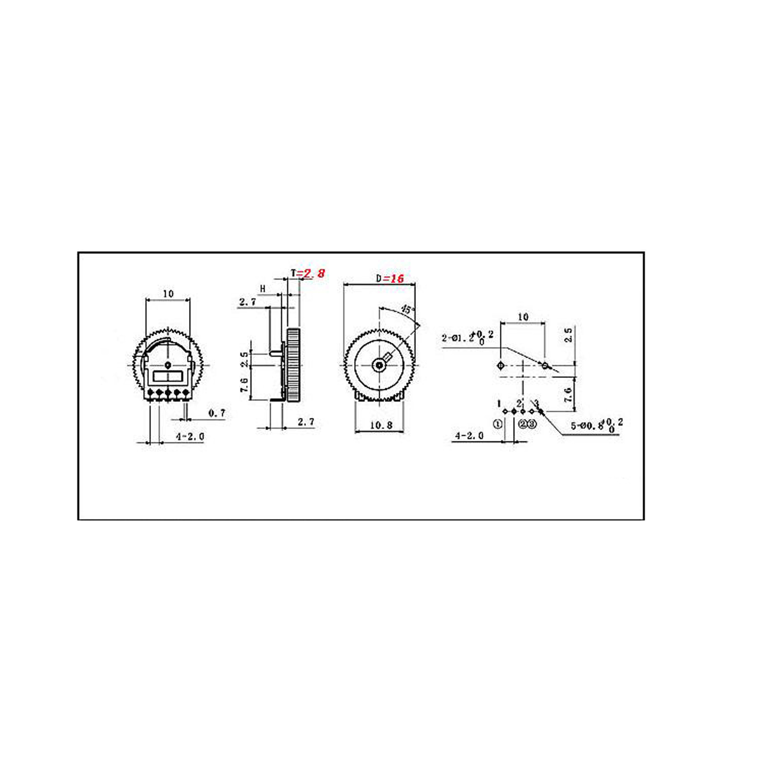 ولوم تخت 10 کیلو اهم مدل B103 -5PIN بسته 2 عددی ولوم تخت 10 کیلو اهم مدل B103 -5PIN بسته 2 عددی