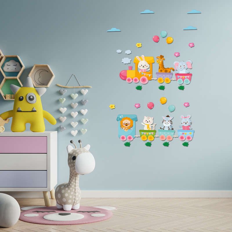 استیکر چوبی کودک باروچین مدل قطار حیوانات جنگل