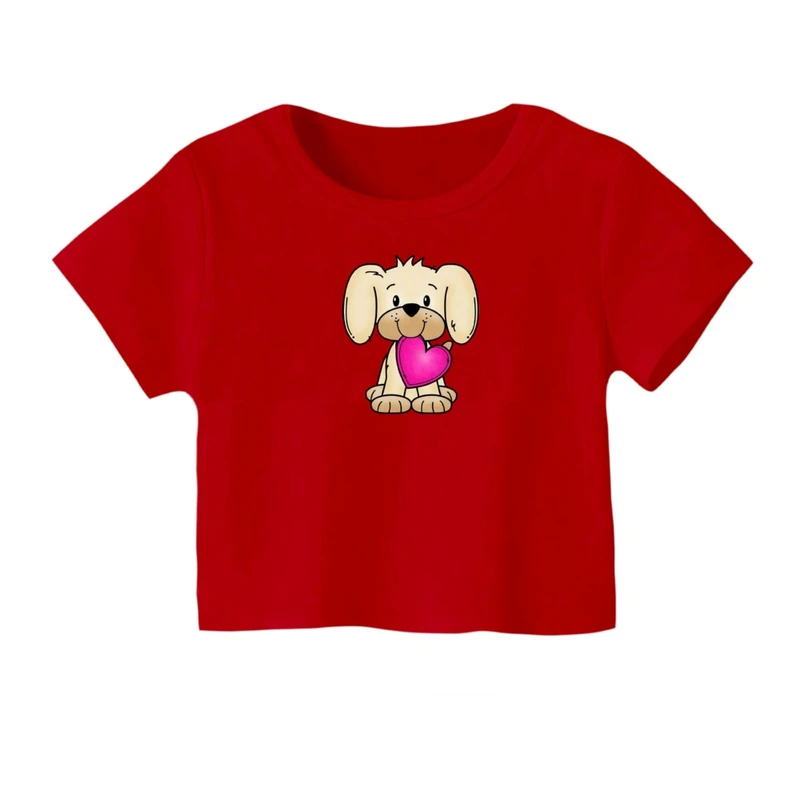 کراپ‌ تی‌شرت آستین کوتاه زنانه مدل هاپو مهربون کد 01