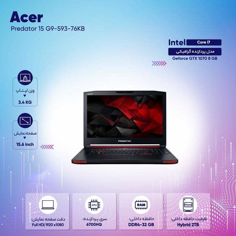 لپ تاپ 15 اینچی ایسر مدل Predator 15 G9-593-76KB لپ تاپ 15 اینچی ایسر مدل Predator 15 G9-593-76KB