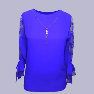 بلوز زنانه مدل گیپور گلدار کد Sht047bl رنگ کاربنی