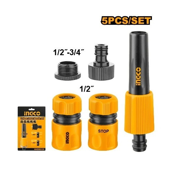 کوپلینگ و آبپاش شلنگ آب اینکو مدل HHCS05122 مجموعه 5 عددی