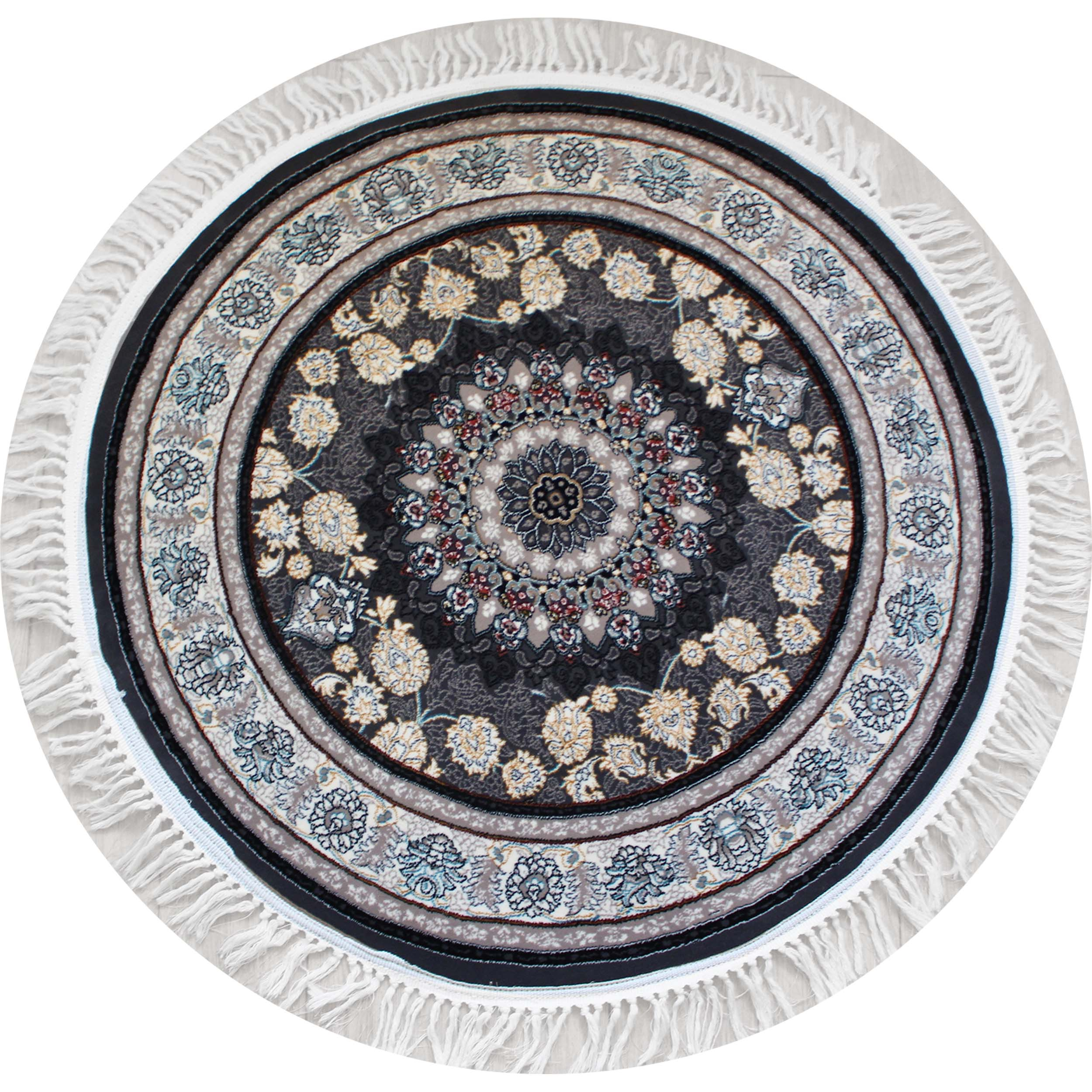 فرش ماشینی مدل گرد طرح اصفهان زمینه دودی