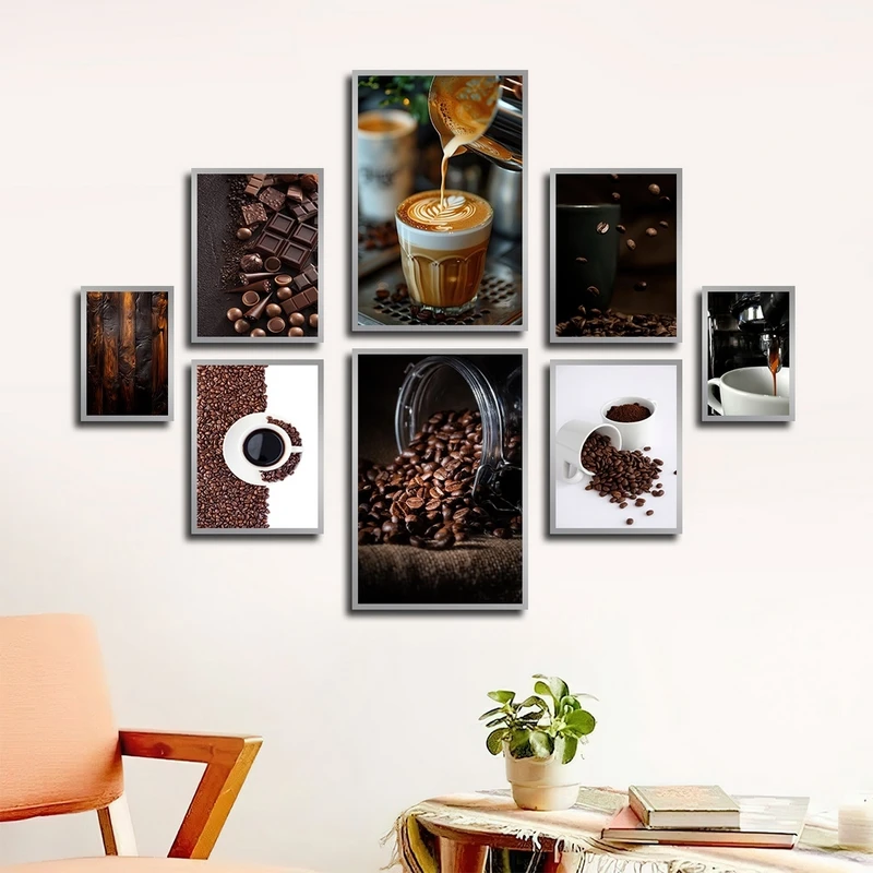 تابلو بکلیت طرح کافه و نوشیدنی و قهوه مدل شاین اکلیلی کد SI-2817 مجموعه 8 عددی