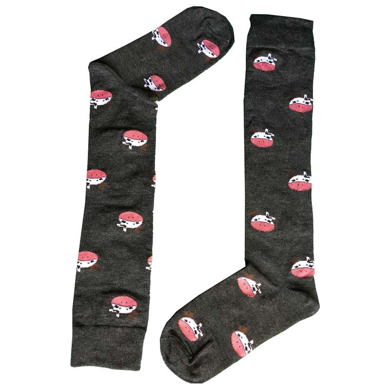 جوراب دخترانه مدل زیر زانو طرح گاو رنگ دودی