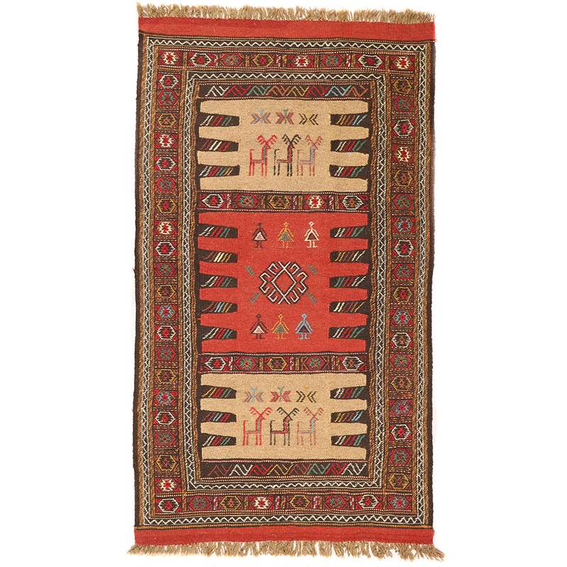 گلیم دستبافت دو متری طرح سفره کردی کد 140809