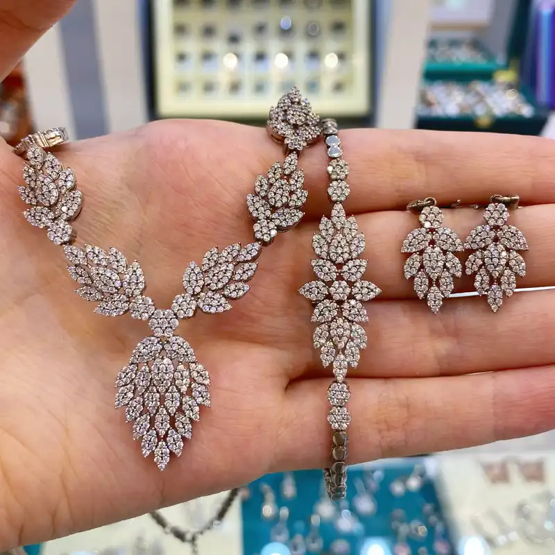 نیم ست نقره زنانه مدل دستساز طرح جواهر کد 326-2