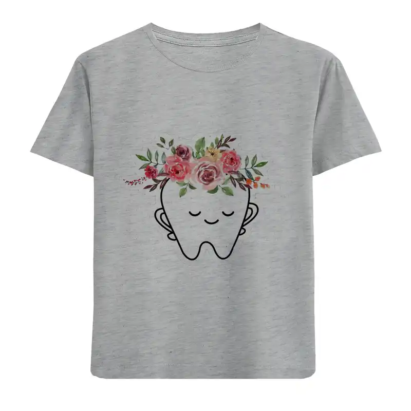 تی شرت آستین کوتاه بچگانه مدل دندون وگل D226