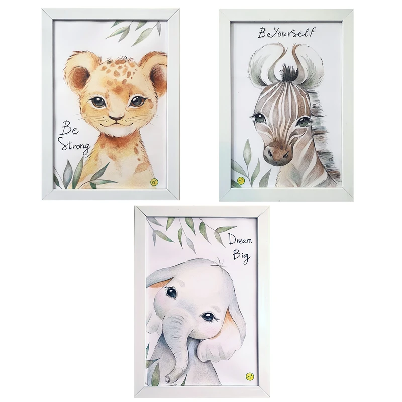 تابلو نقاشی مداد رنگی به سبک  رئالیسم مدل حیوانات مجموعه 3 عددی