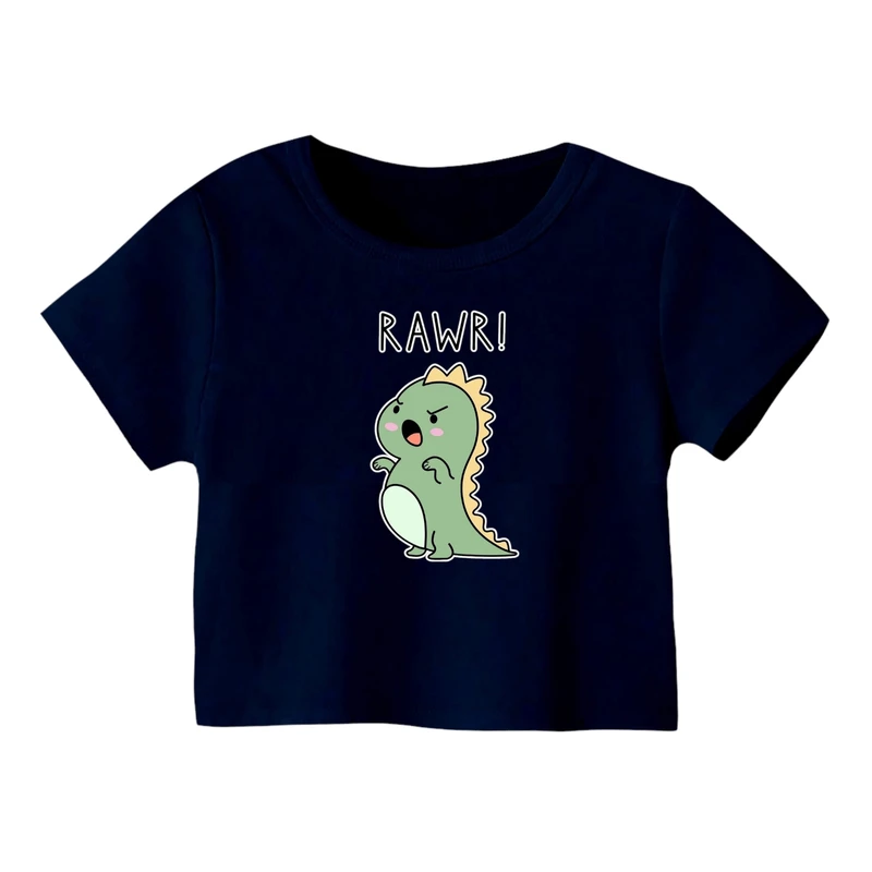 کراپ‌ تی‌شرت آستین کوتاه زنانه مدل دایناسور کد 3