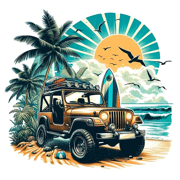  استیکر پارچه و لباس پاد آفرین طرح ماشین ساحل و دریا کد 2752