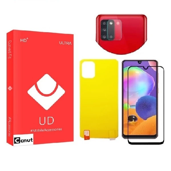 محافظ صفحه نمایش کوکونات مدل FUL مناسب برای گوشی موبایل Galaxy A31 به همراه محافظ پشت گوشی و محافظ لنز دوربین