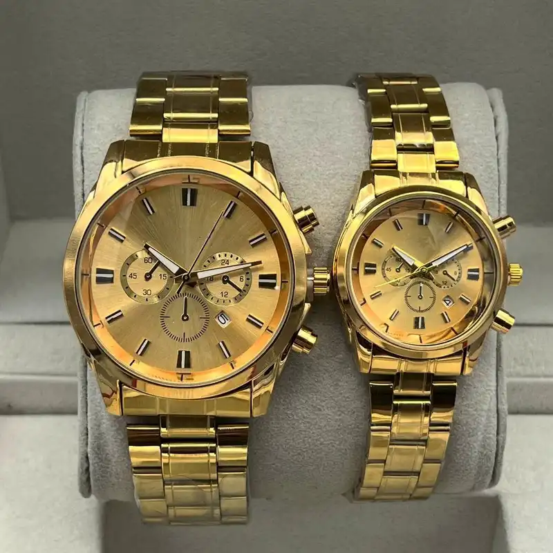 ست ساعت مچی عقربه ای زنانه و مردانه مدل تگ موتور ساده