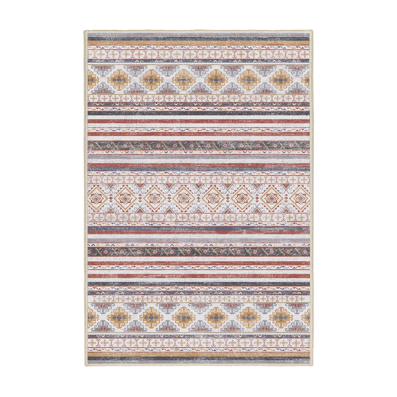 فرش ماشینی 1000 شانه اورکوم زمینه کرم حاشیه قرمز طرح مینیمال سورین کد OR.1125.02