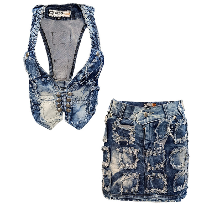 ست جلیقه و دامن زنانه مدل جین چهل تیکه رنگ آبی