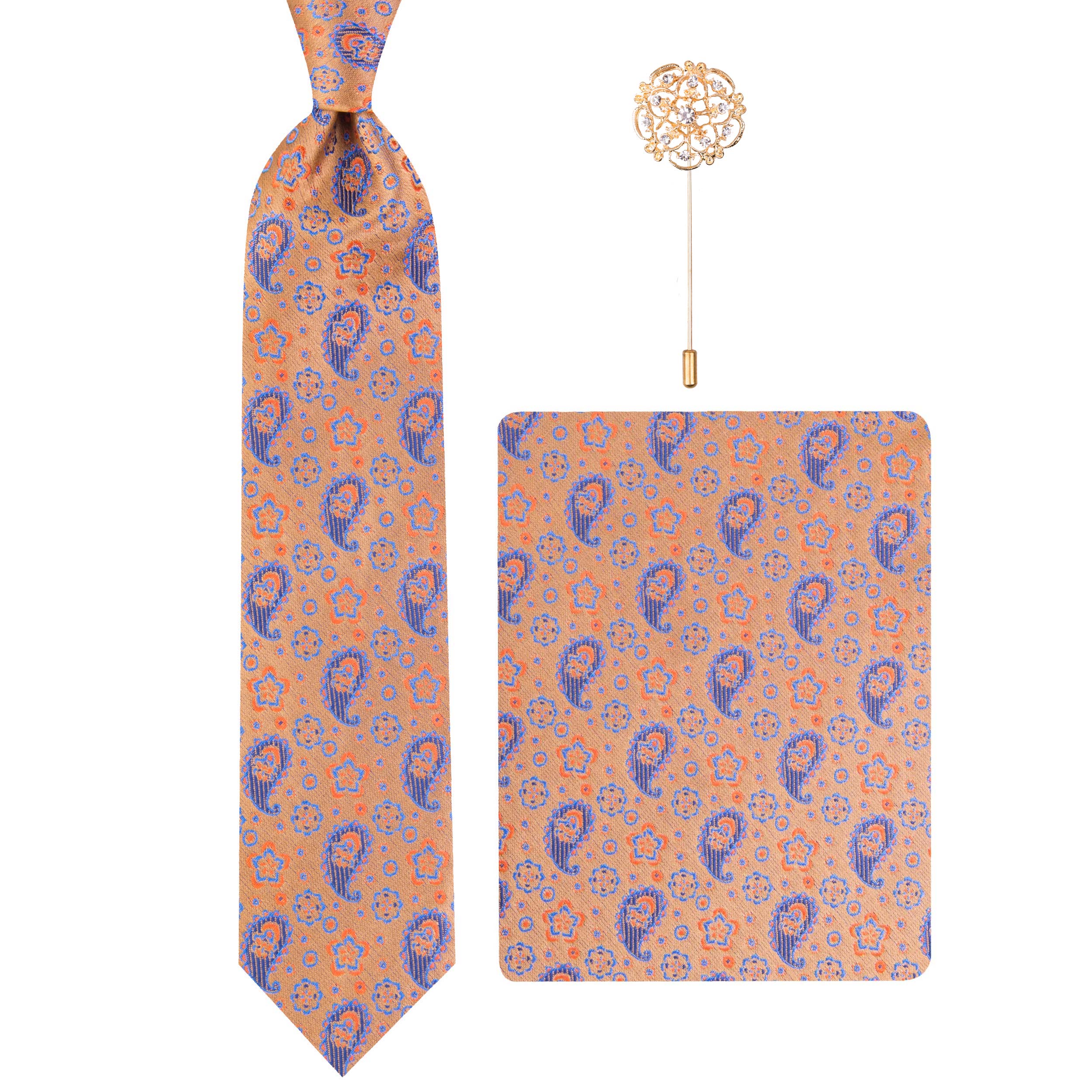 ست کراوات و دستمال جیب و گل کت مردانه مدل GF-PA1254-OR