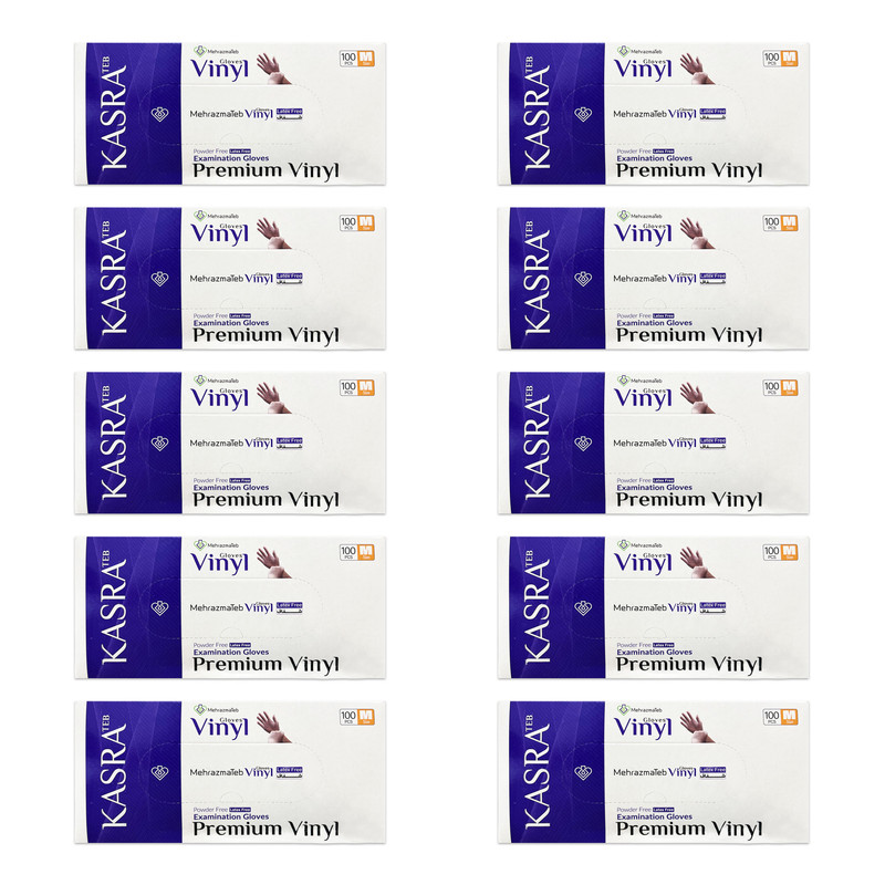 دستکش وینیل کسری طب مدل Latex Free سایز M ده بسته 100 عددی