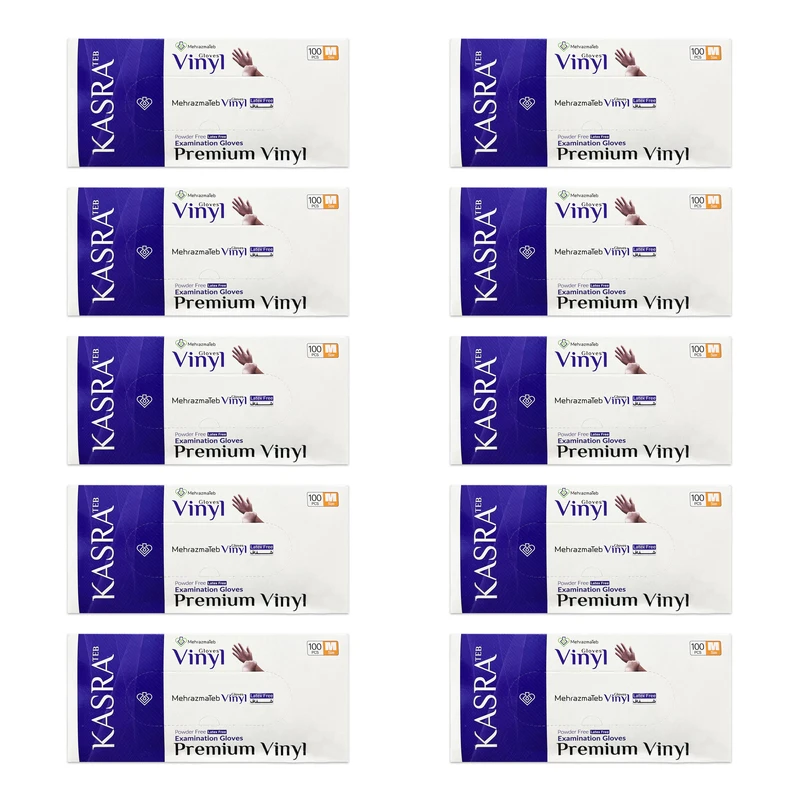 دستکش وینیل کسری طب مدل Latex Free سایز M ده بسته 100 عددی دستکش وینیل کسری طب مدل Latex Free سایز M ده بسته 100 عددی