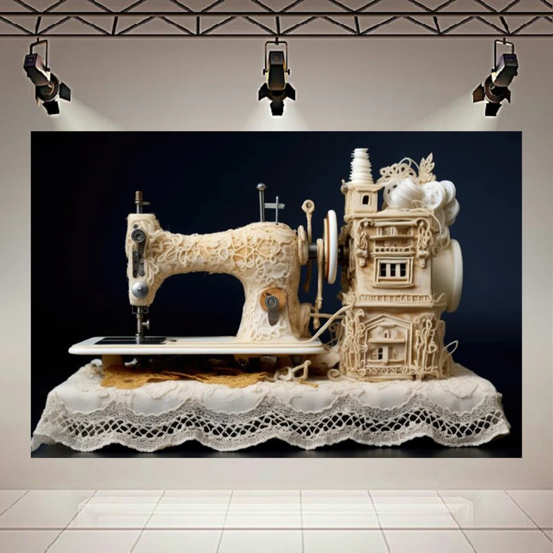 تابلو بوم طرح چرخ خیاطی مدل تزئینات دانتل کد PD130321