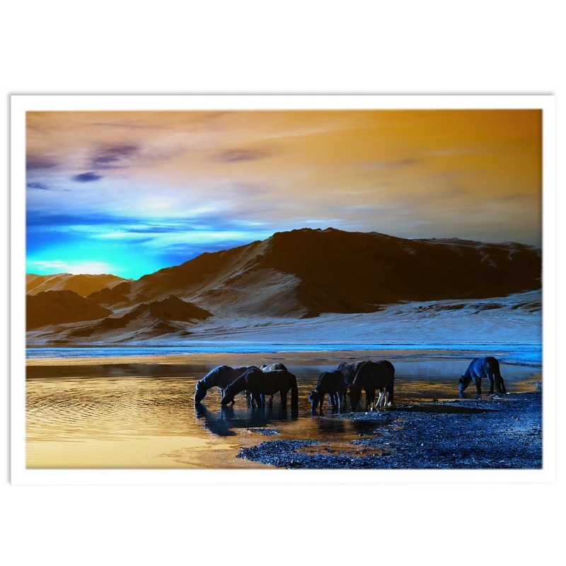 تابلو نوری بکلیت طرح منظره طبیعت اسب و دریا مدل W-S1591