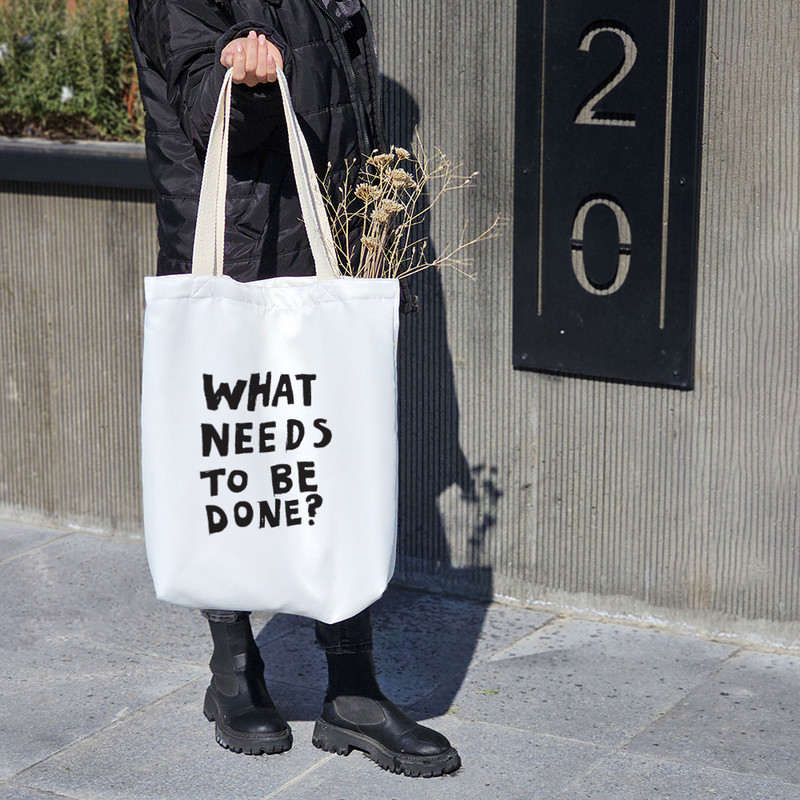 ساک خرید پارچه ای خندالو طرح What Needs To Be Done? مدل توت بگ کد 6686