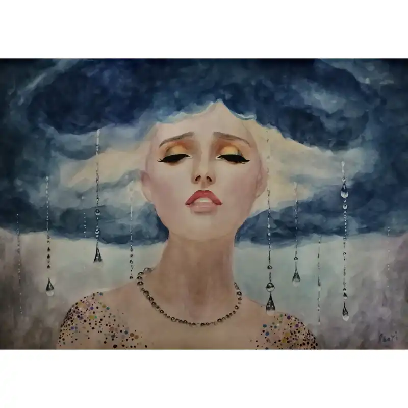 نقاشی آبرنگ طرح الهه ابرها