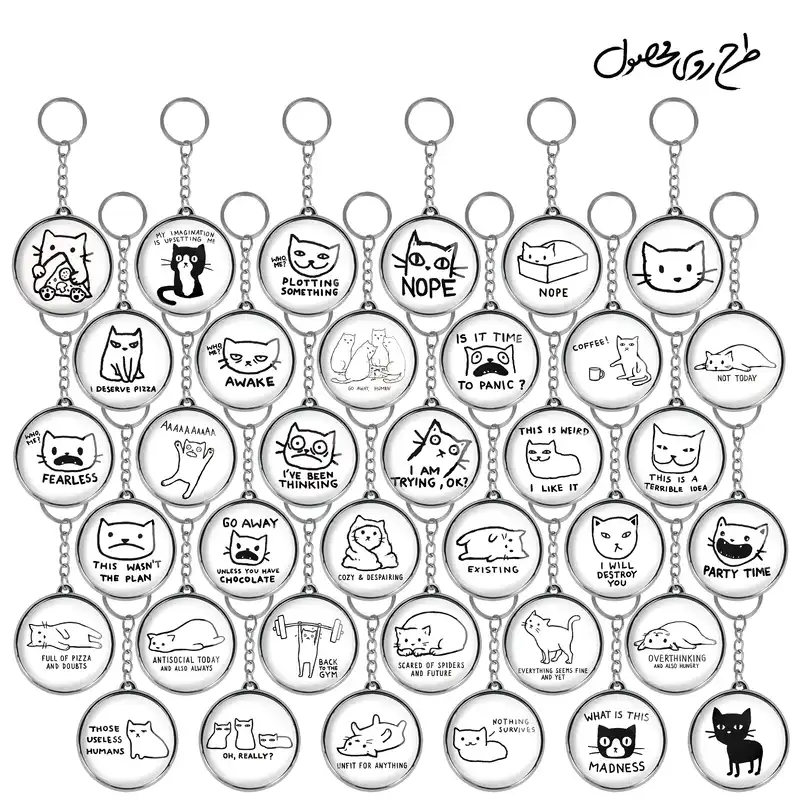 جاکلیدی خندالو طرح گربه Cat مدل دوطرفه کد 138 مجموعه 36 عددی