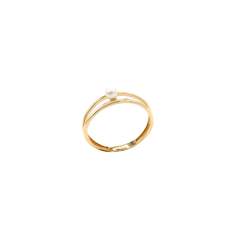 انگشتر طلا 18 عیار زنانه الی گالری مدل دو لاین تک مروارید سایز 53