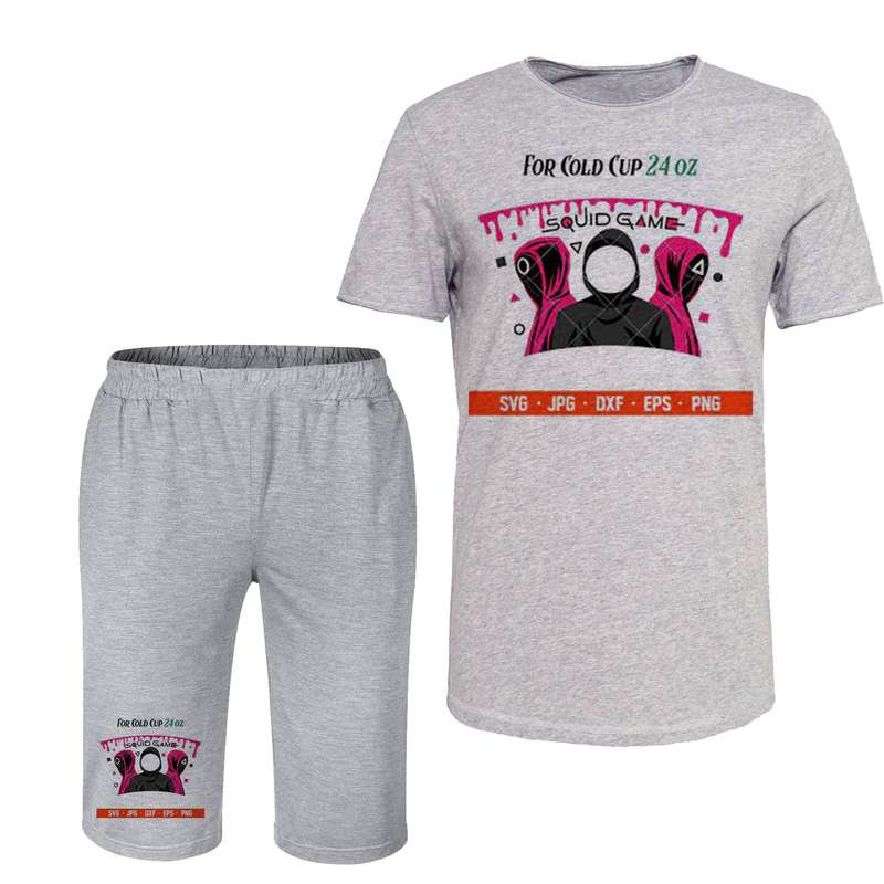 ست تی شرت و شلوارک مردانه مدل squid game  کد 54 رنگ طوسی