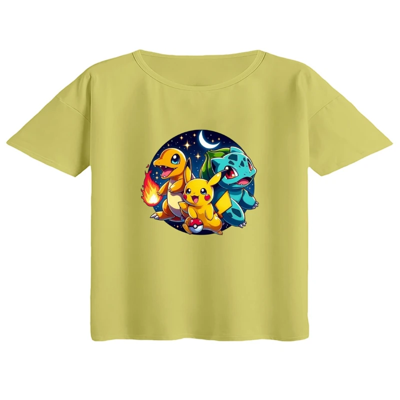 کراپ تی‌شرت آستین کوتاه زنانه مدل پوکی مون کد1