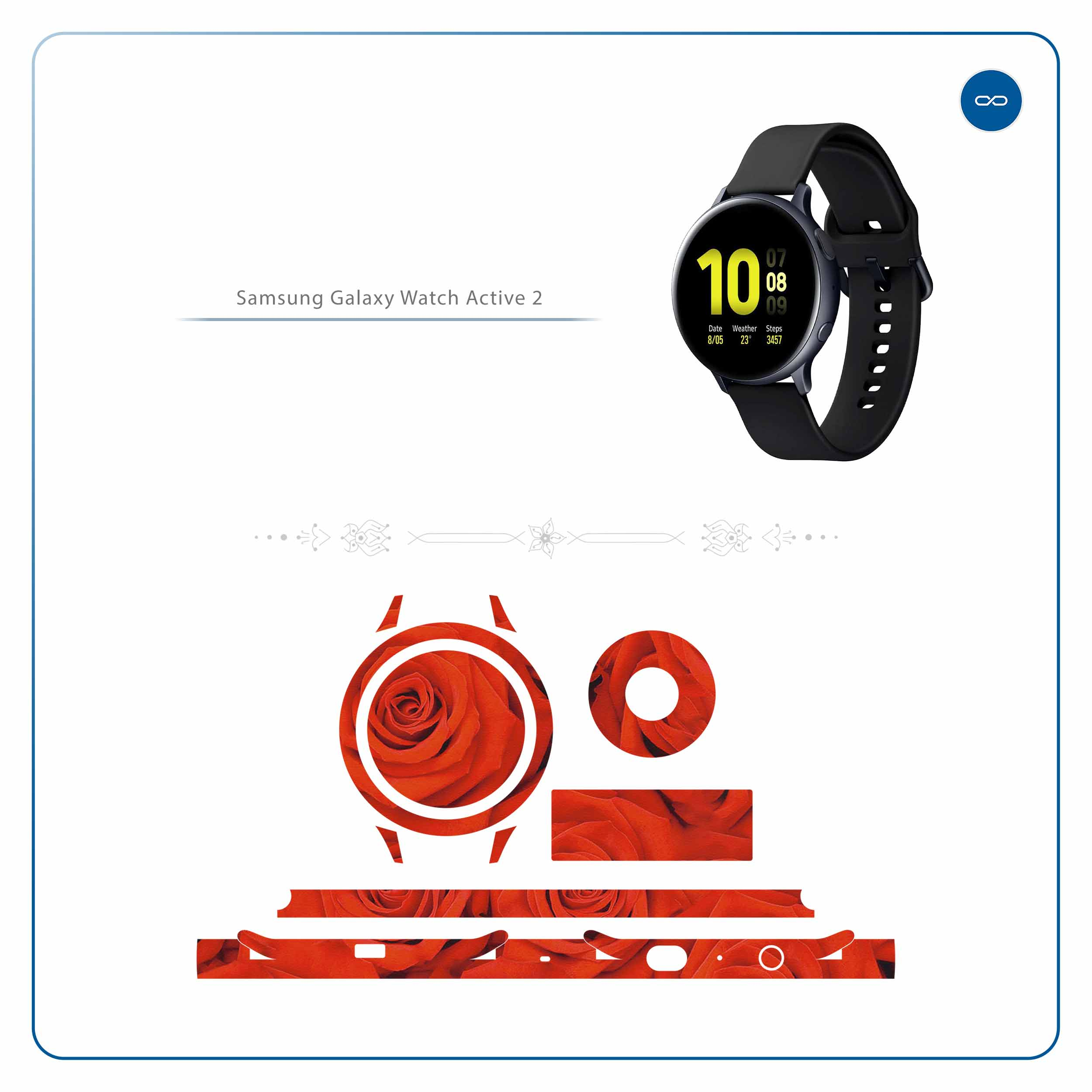 برچسب ماهوت طرح Red-Flower مناسب برای ساعت هوشمند سامسونگ Galaxy Watch Active 2 44mm