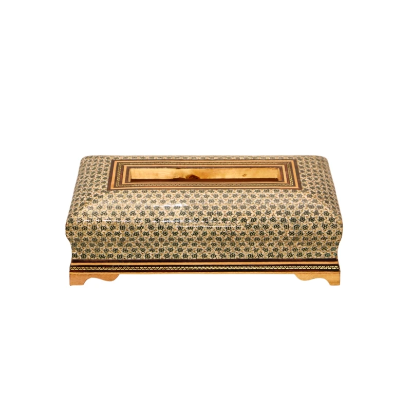 جعبه دستمال کاغذی خاتم کاری چوبی صنایع دستی فاخر کد HQGr