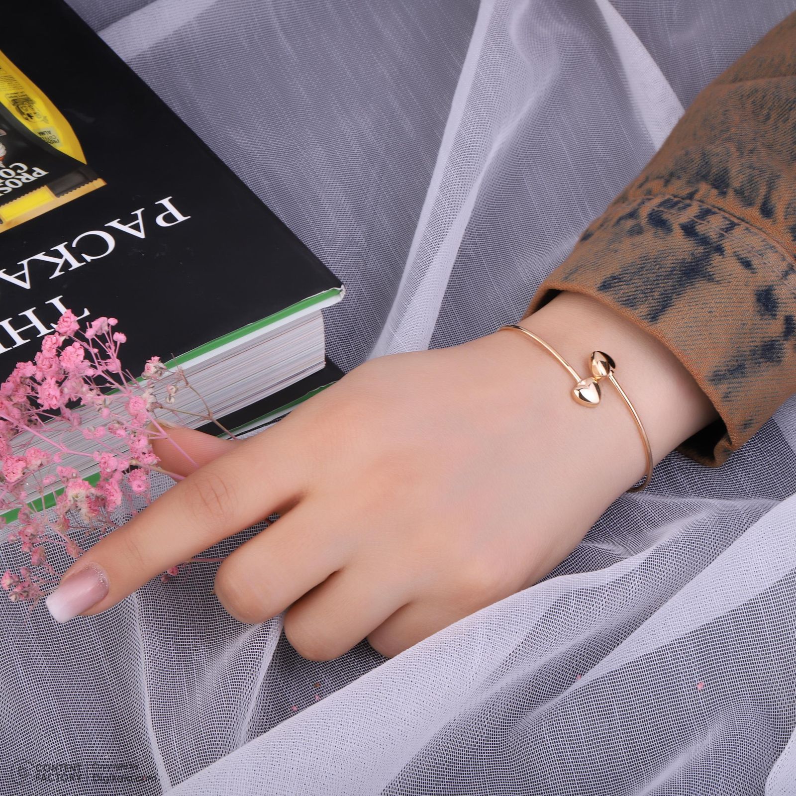 بنگل طلا 18 عیار زنانه حافا گلد مدل قلب کد bn009 -  - 8