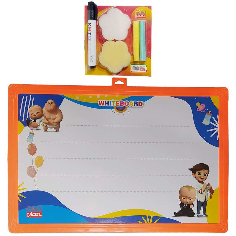 تخته وایت بورد ویان مدل EB75-baby-boss سایز 45 × 30 سانتی متر به همراه پاک کن، ماژیک و گچ