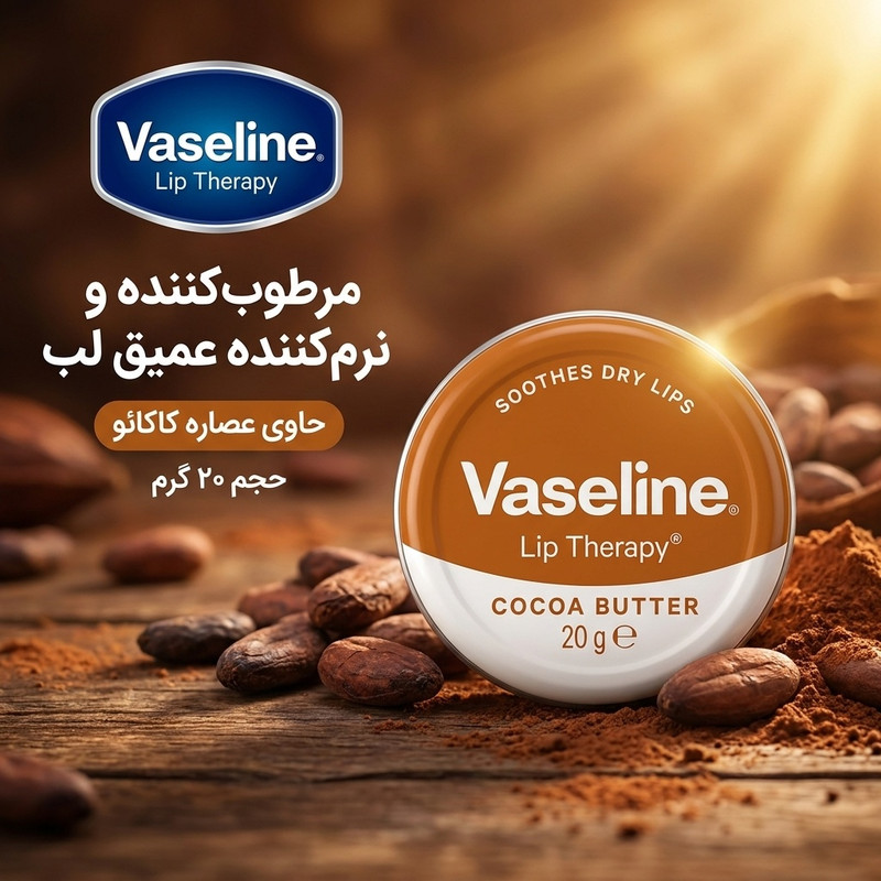 بالم لب وازلین مدل BUTTER با عصاره کاکائو، مرطوب‌کننده و نرم‌کننده پوست لب، حجم 20 گرم