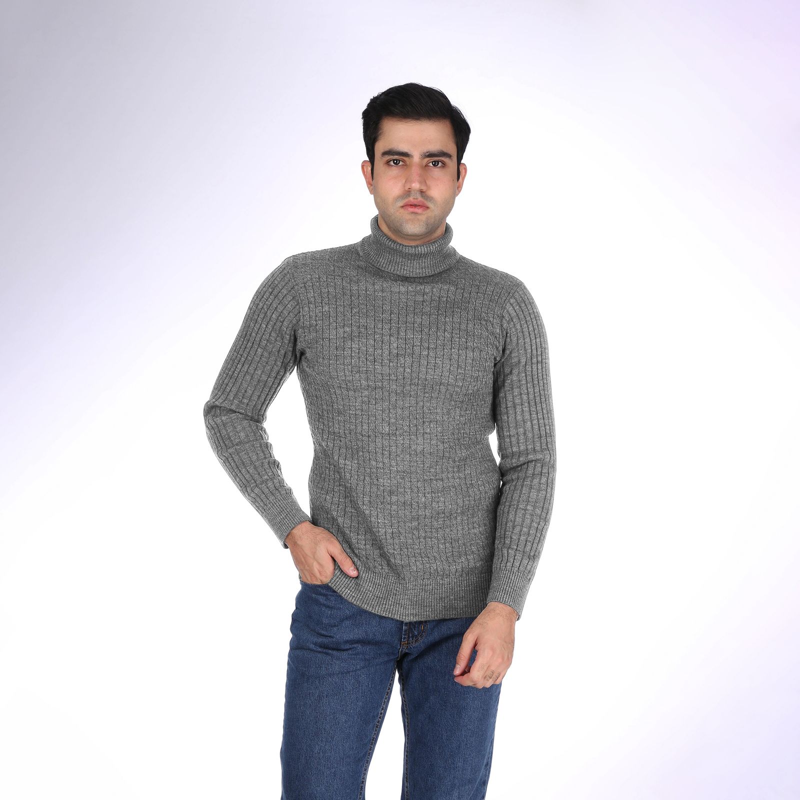پلیور یقه اسکی مردانه تریکو پاییزان مدل PE800 رنگ طوسی -  - 2