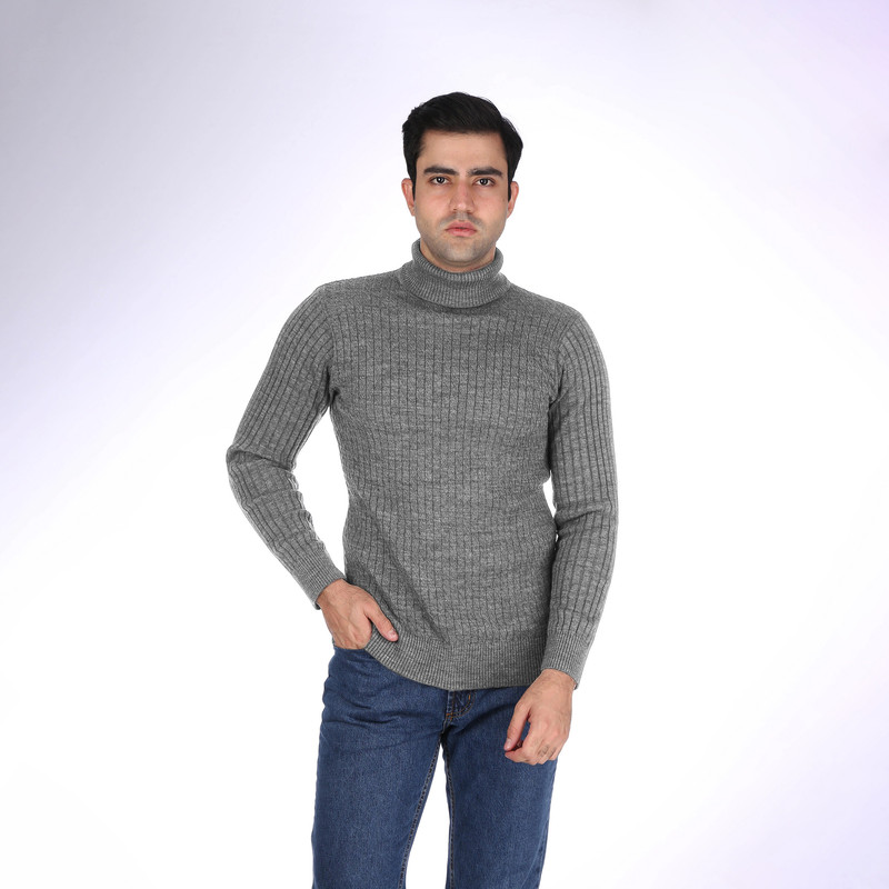 پلیور یقه اسکی مردانه تریکو پاییزان مدل PE800 رنگ طوسی