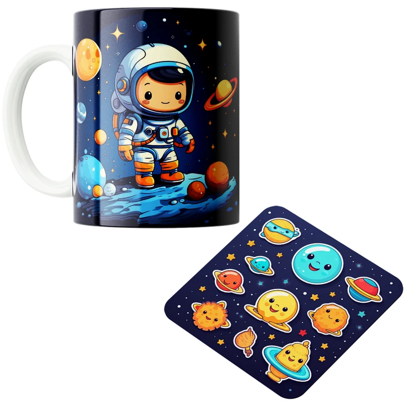 ماگ پاد آفرین مدل فضانورد سیاره منظومه شمسی موشک آدم فضایی کد PZ211 به همراه زیرلیوانی