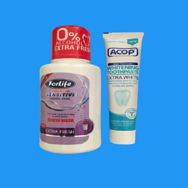 دهان شویه فورلایف مدل SENSITIVE حجم 330 میلی لیتر به همراه خمیر دندان Whitening حجم 90 میلی لیتر