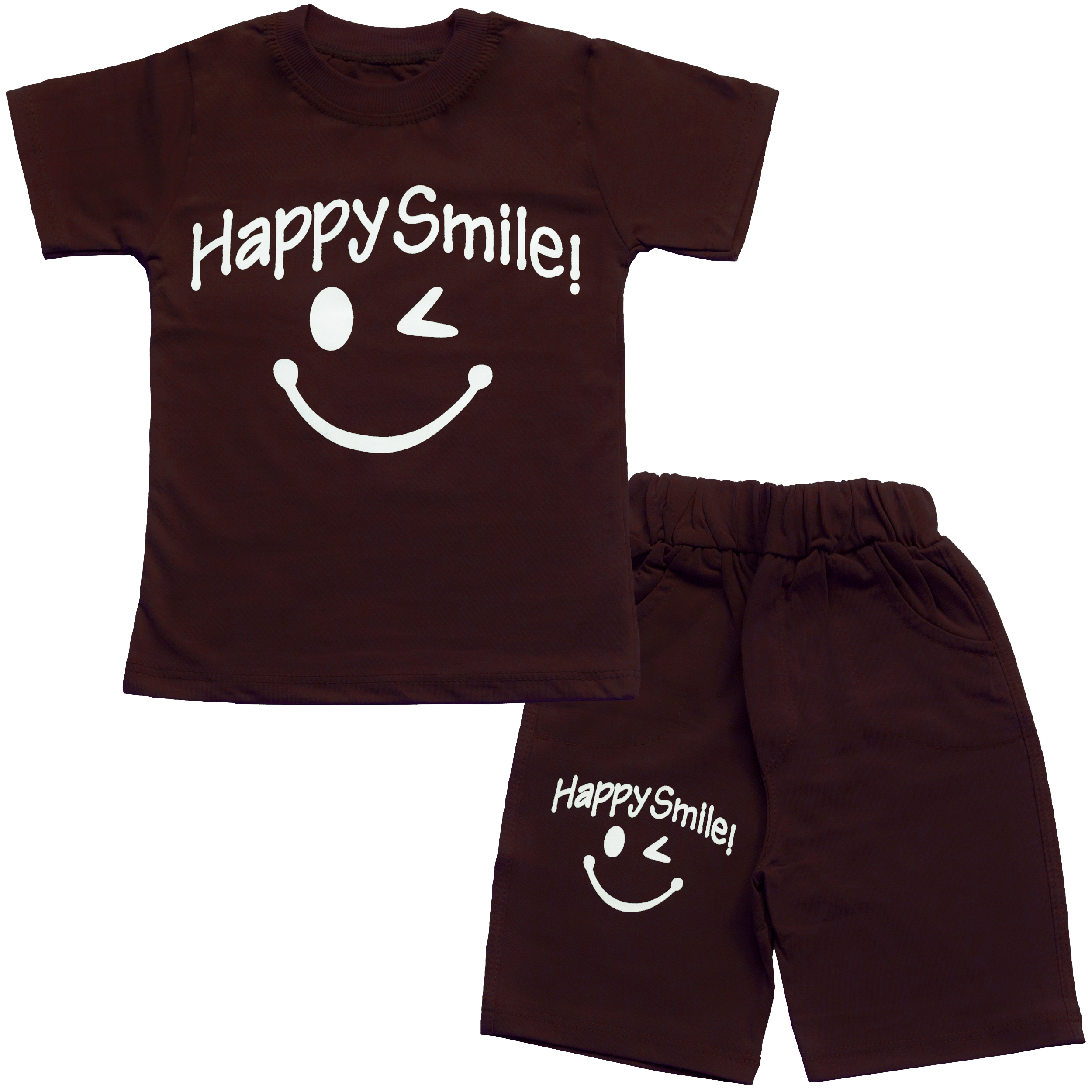 ست تی شرت و شلوارک پسرانه مدل happy smile کد 139 رنگ بادمجانی