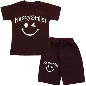 ست تی شرت و شلوارک پسرانه مدل happy smile کد 139 رنگ بادمجانی