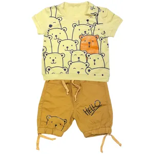 ست تی شرت و شلوارک پسرانه طرح خرس کد 3337 رنگ زرد