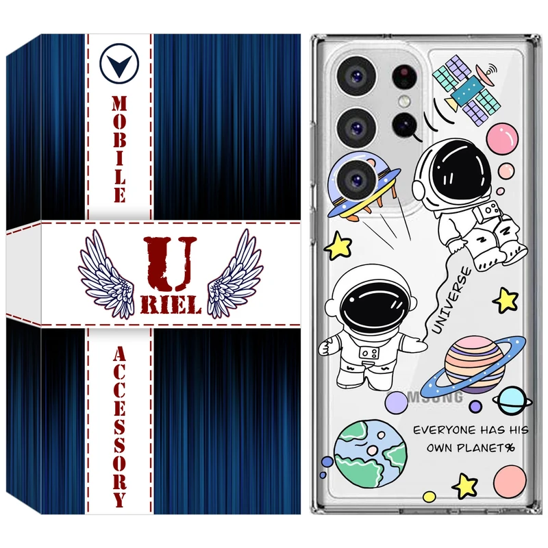 کاور یوریل مدل Clear کد 25 طرح فضانوردان مناسب برای گوشی موبایل سامسونگ Galaxy S23 Ultra